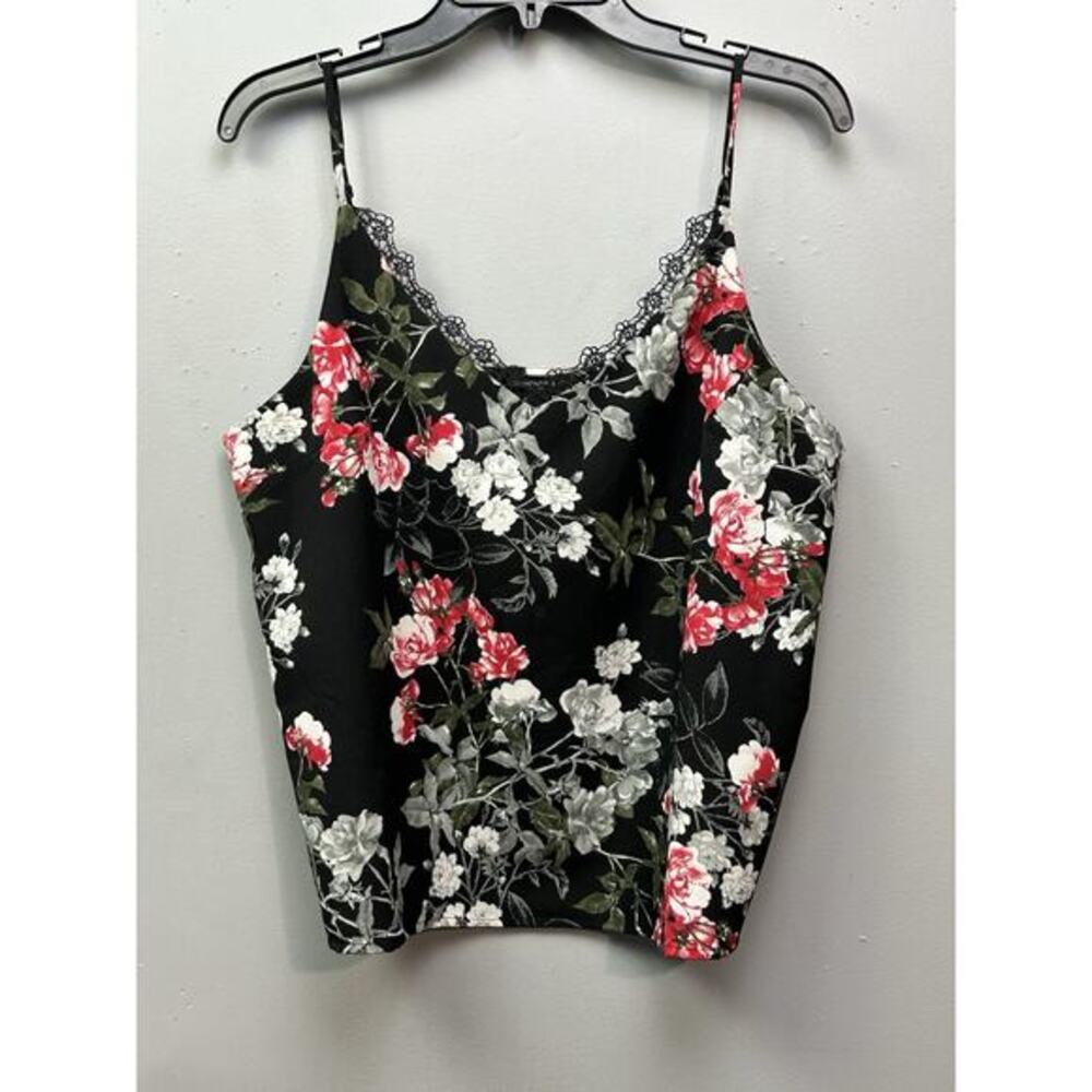 Banana Republic Floral Tank Womens Large Black Lace Trim Retro FairyGoth Preppy